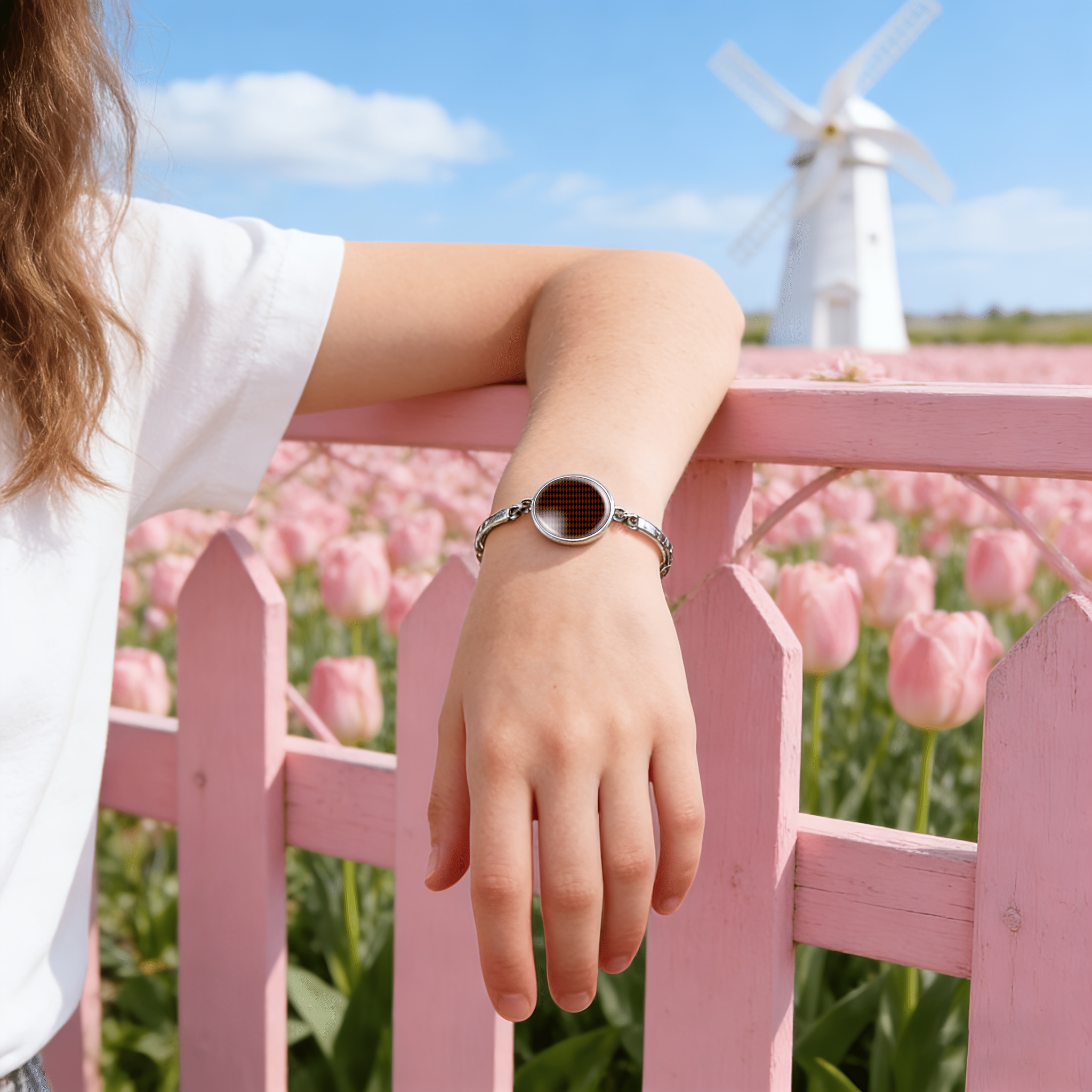Women's Adjustable Bangle with Round Time Gem Inlay